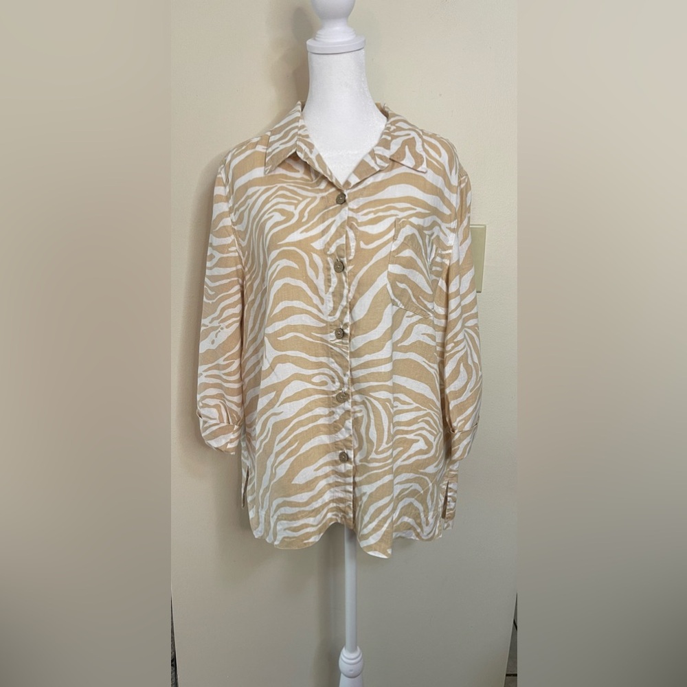 Jones New York Women’s 100 % Linen Collared Shirt Button Down 3/4 Sleeves Sz Xl.